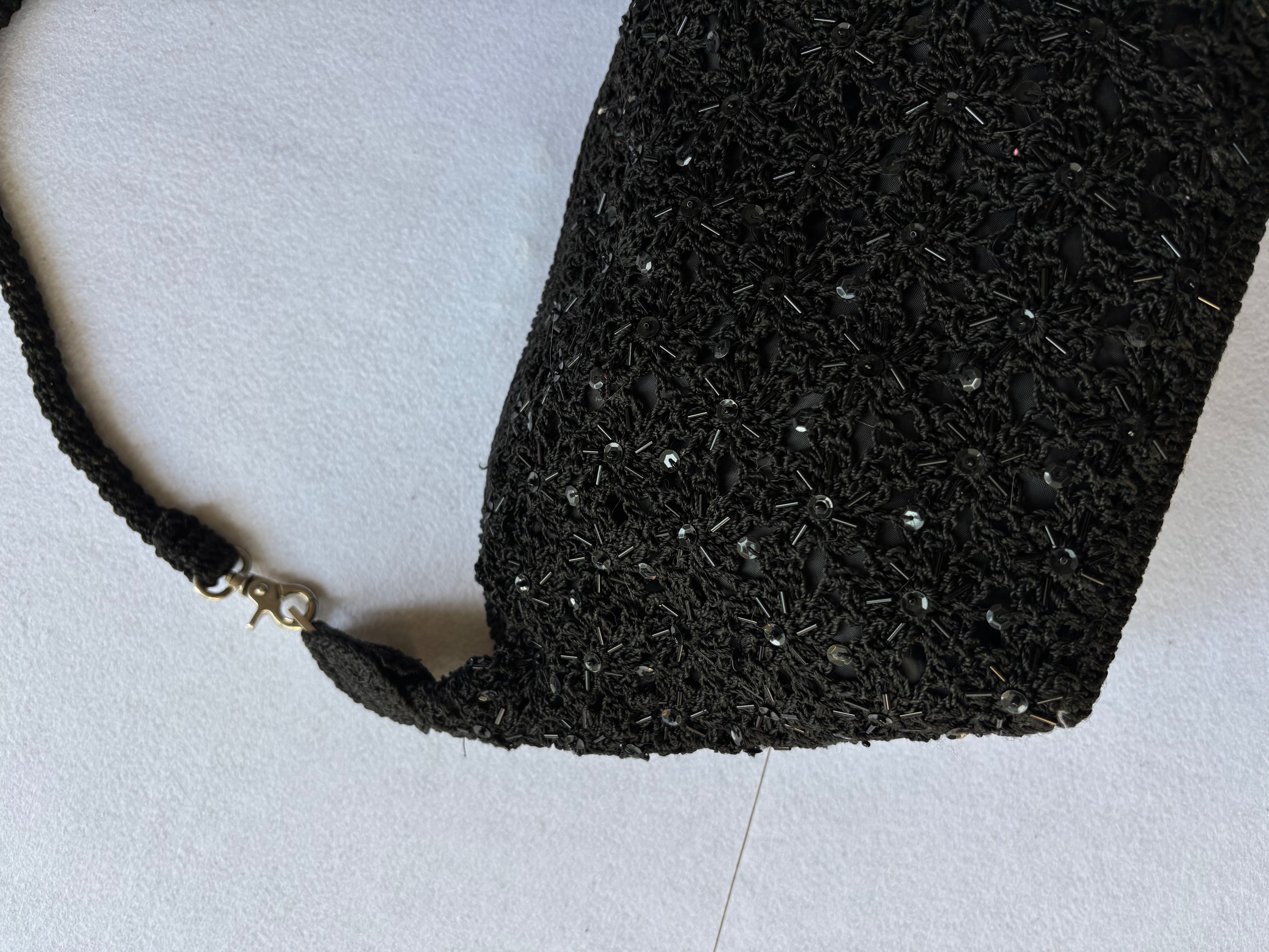 Vintage Black Knitted Beaded Bag