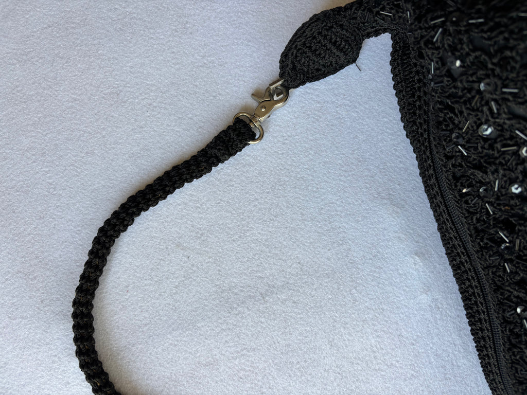 Vintage Black Knitted Beaded Bag