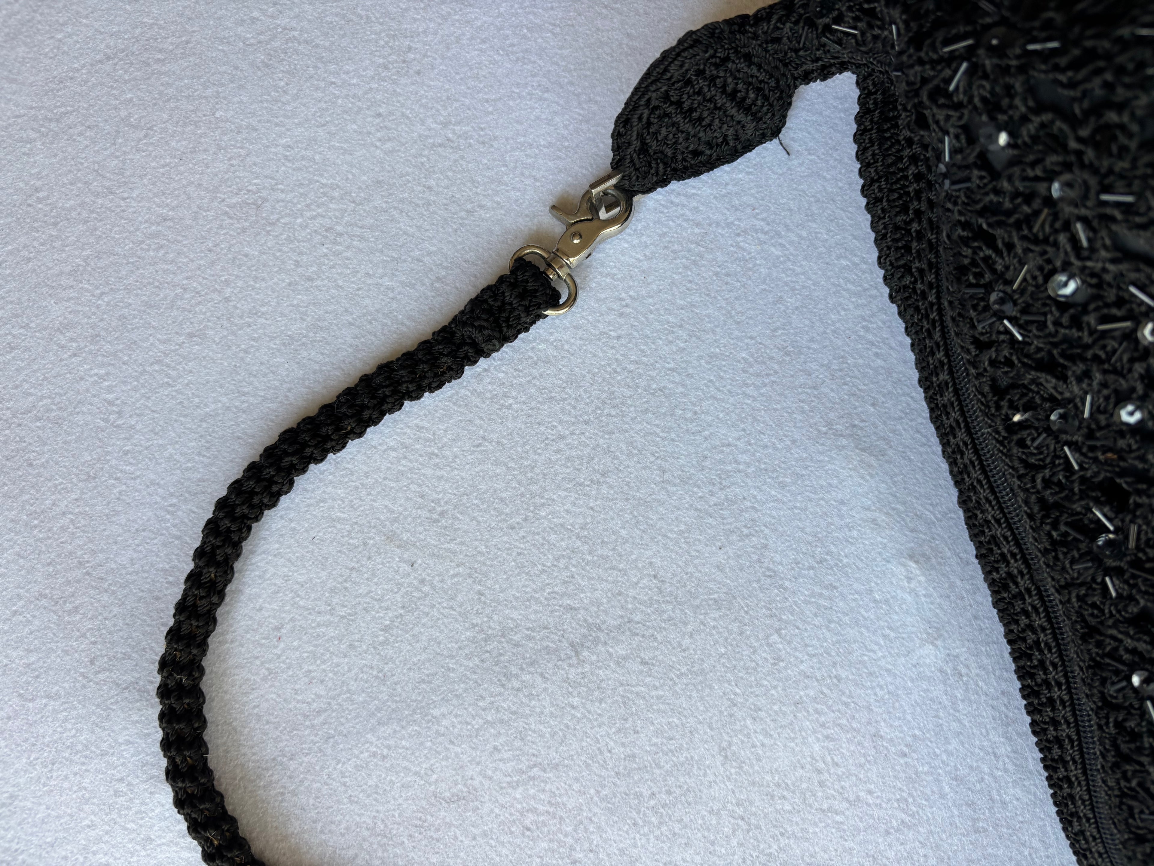 Vintage Black Knitted Beaded Bag