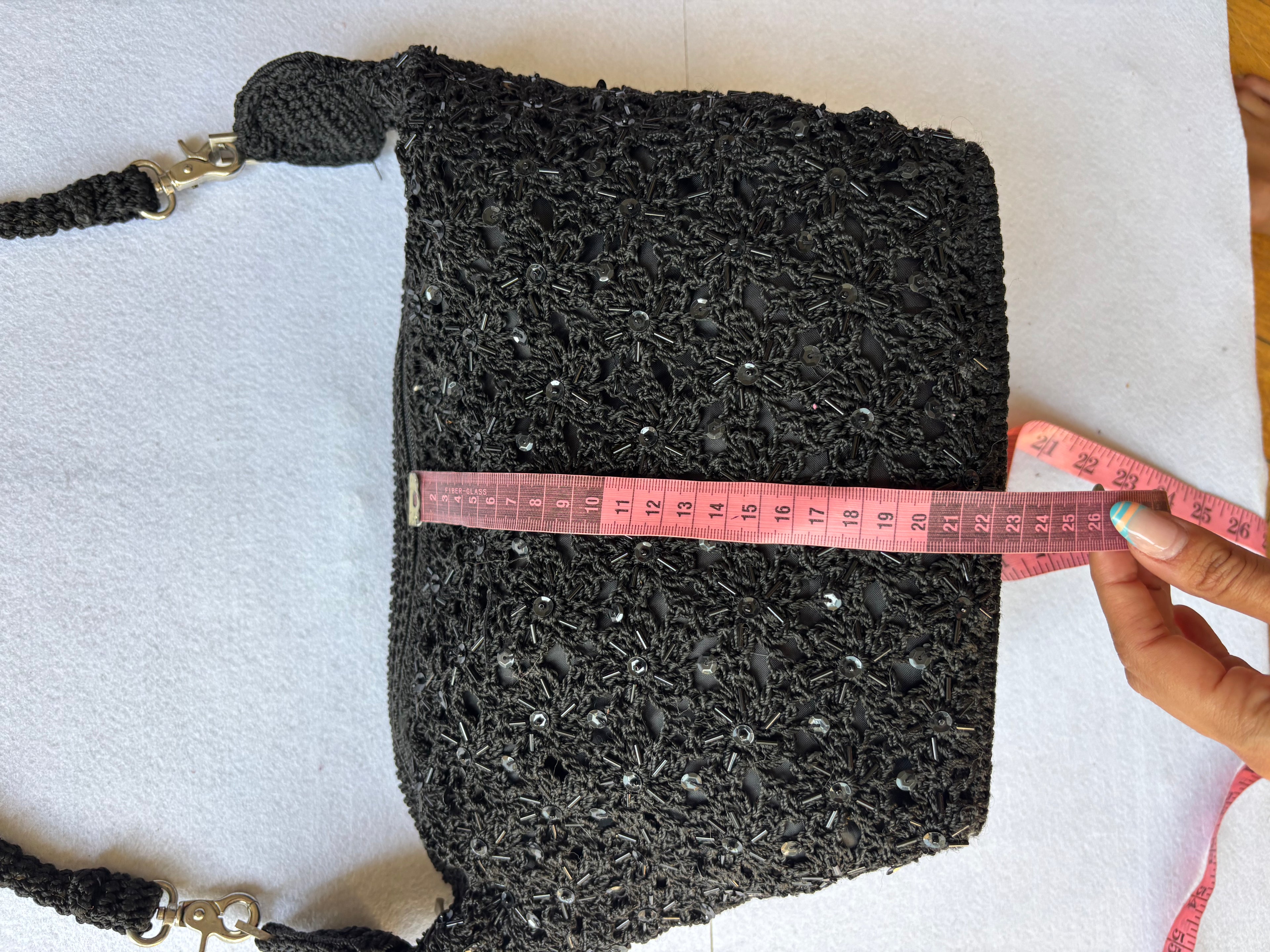 Vintage Black Knitted Beaded Bag