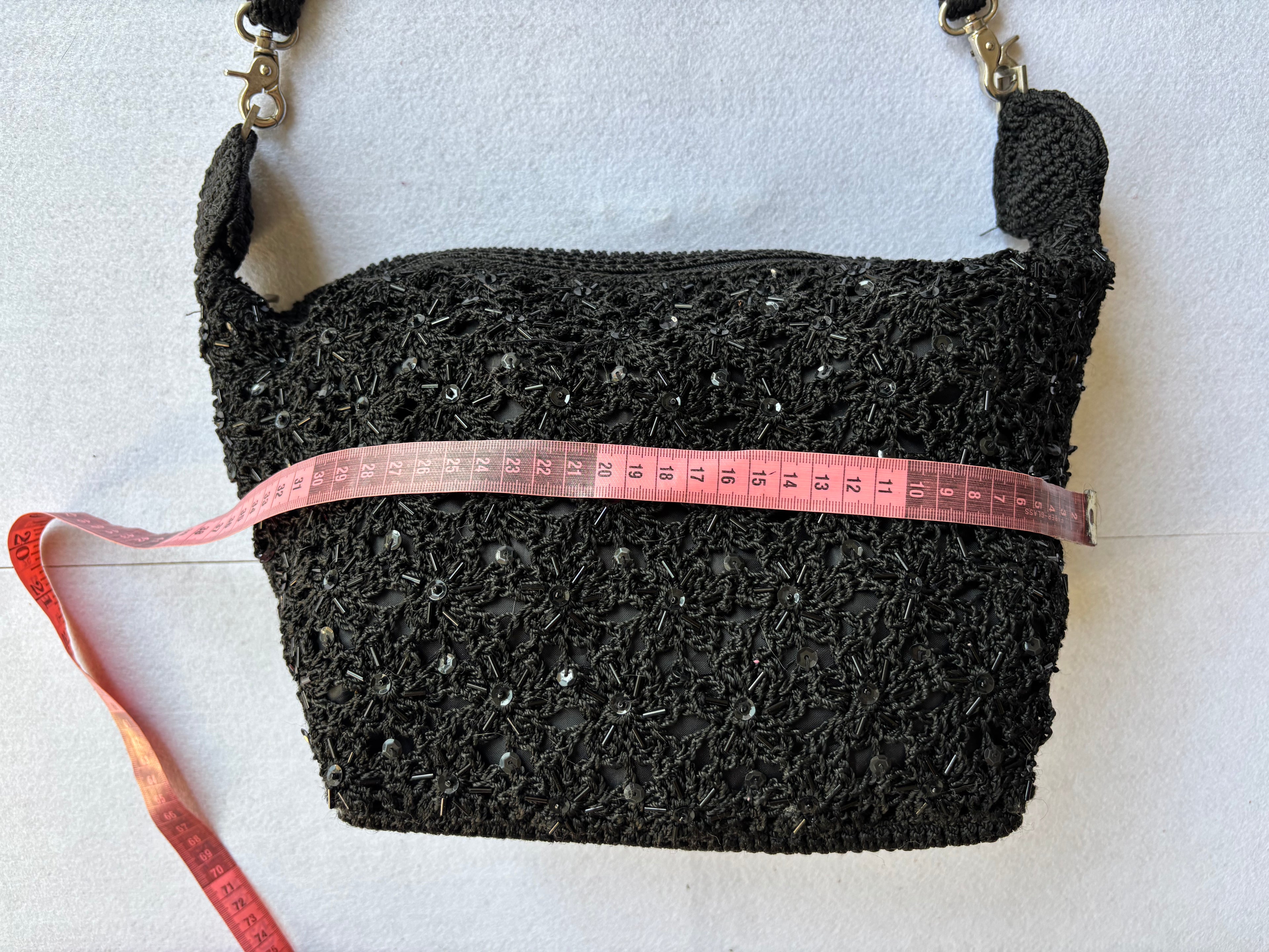 Vintage Black Knitted Beaded Bag