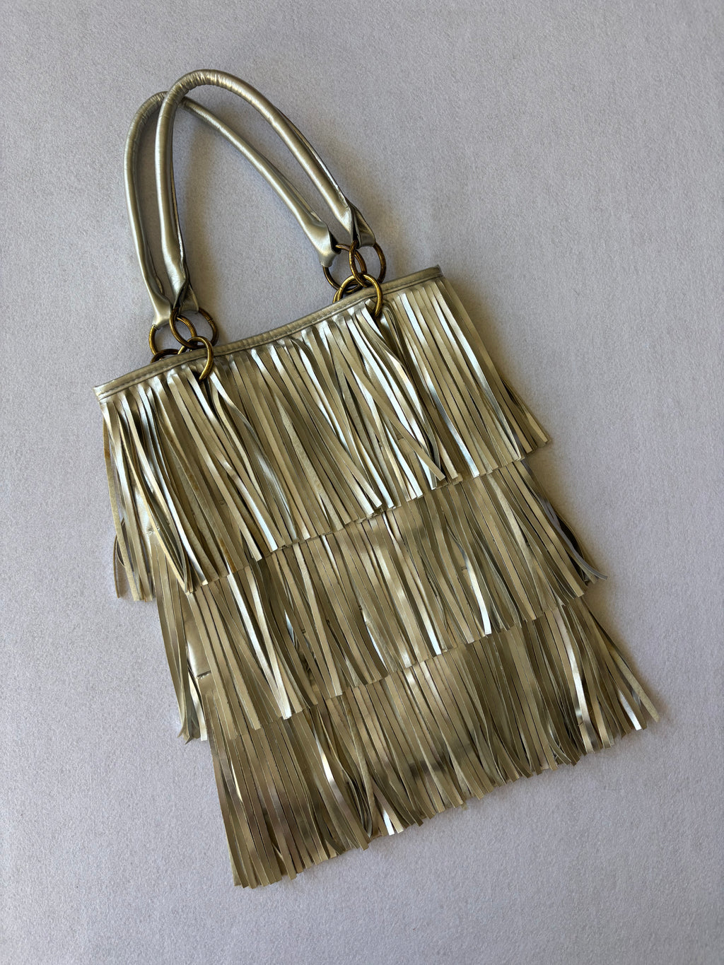 Vintage Y2K Silver Metallic Fringe Shoulder Bag