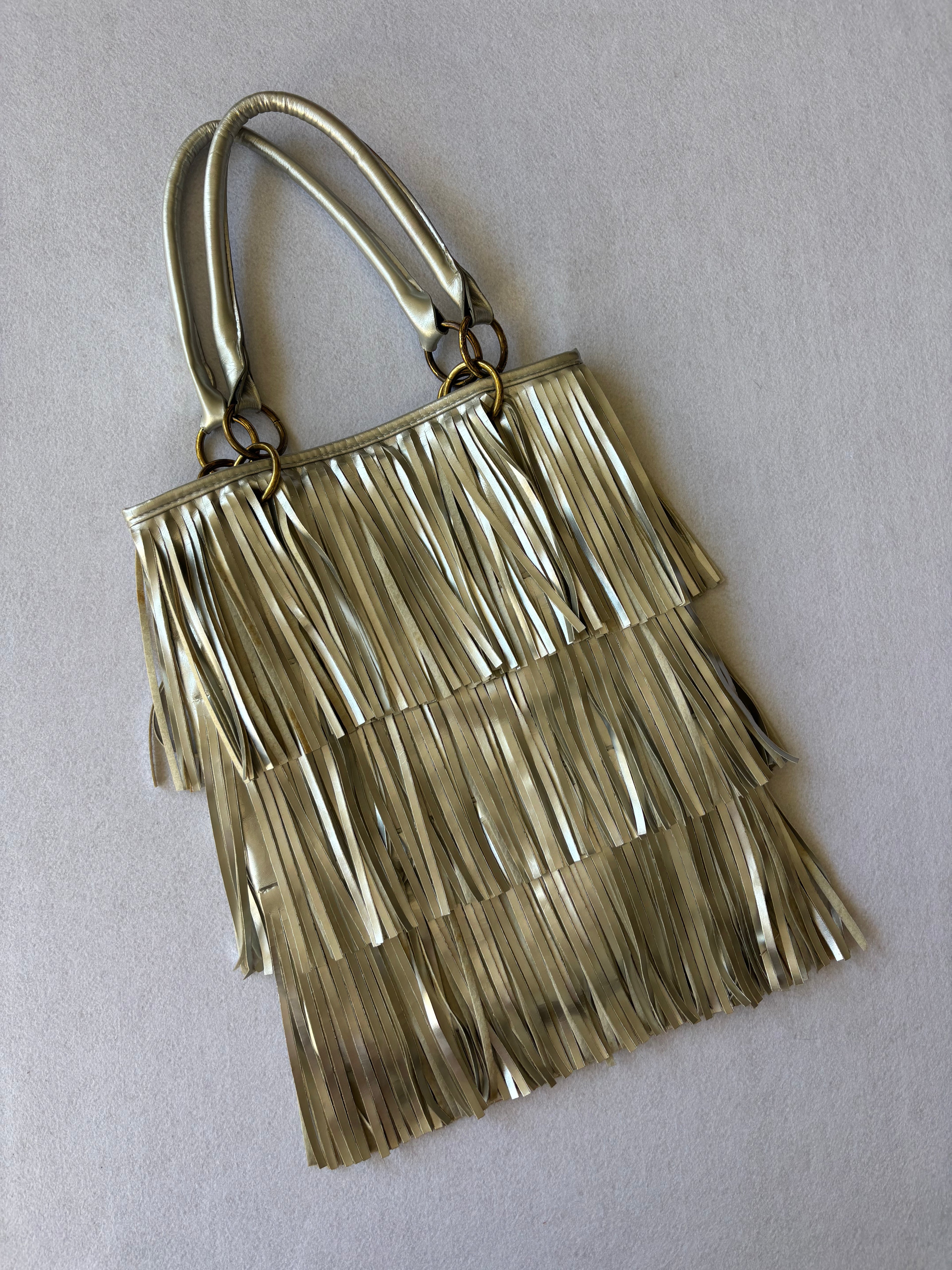 Vintage Y2K Silver Metallic Fringe Shoulder Bag