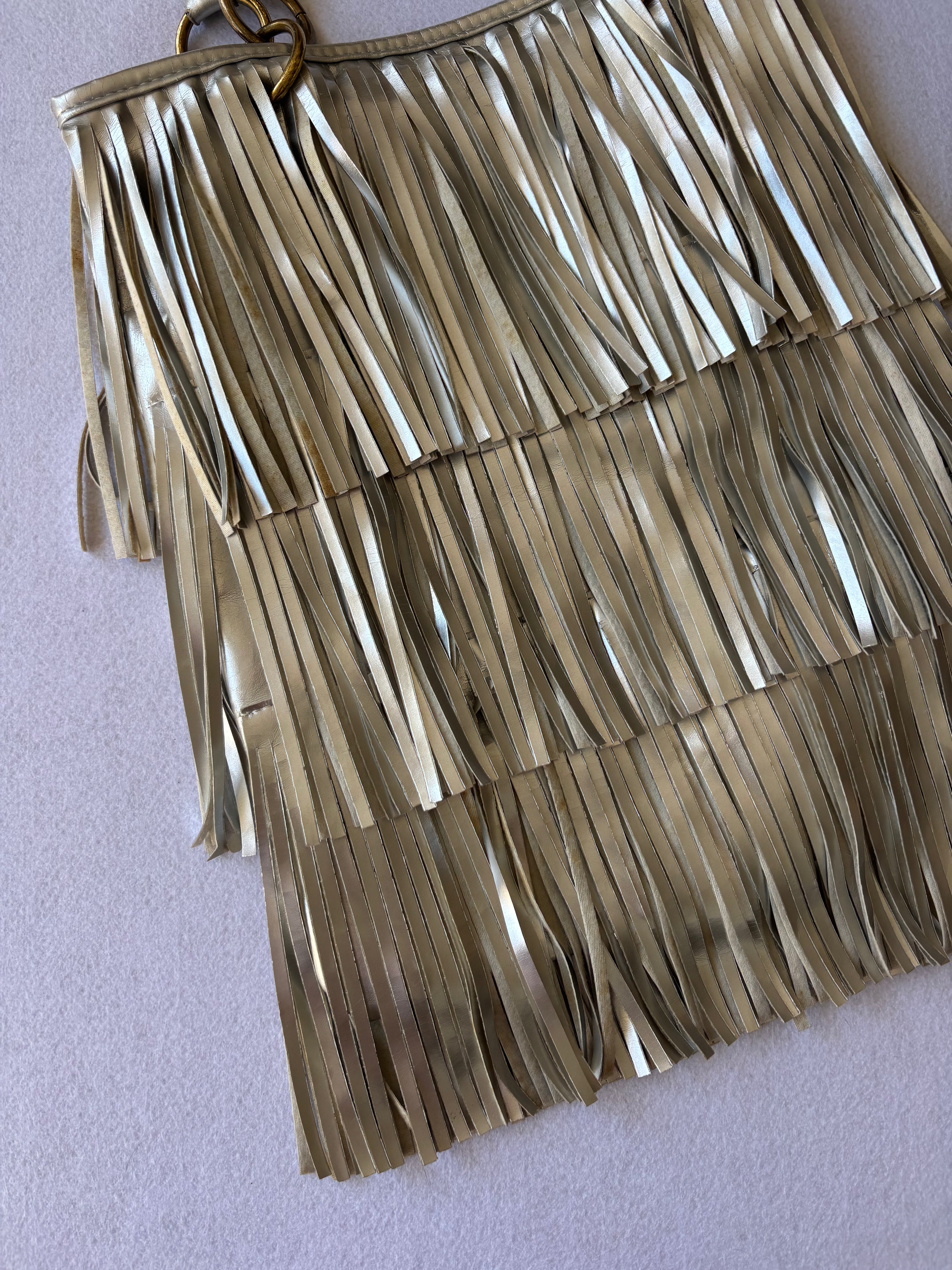 Vintage Y2K Silver Metallic Fringe Shoulder Bag