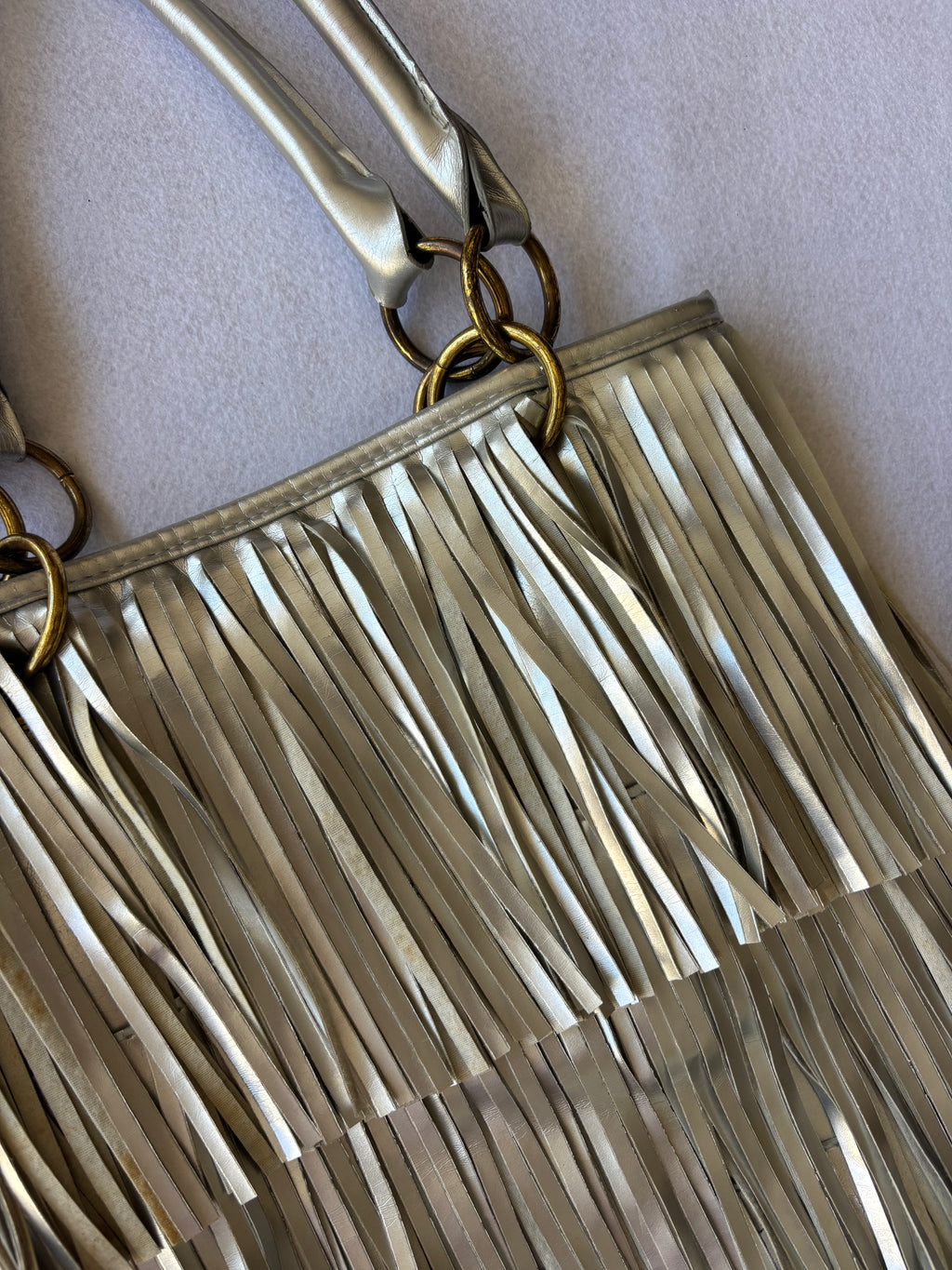 Vintage Y2K Silver Metallic Fringe Shoulder Bag
