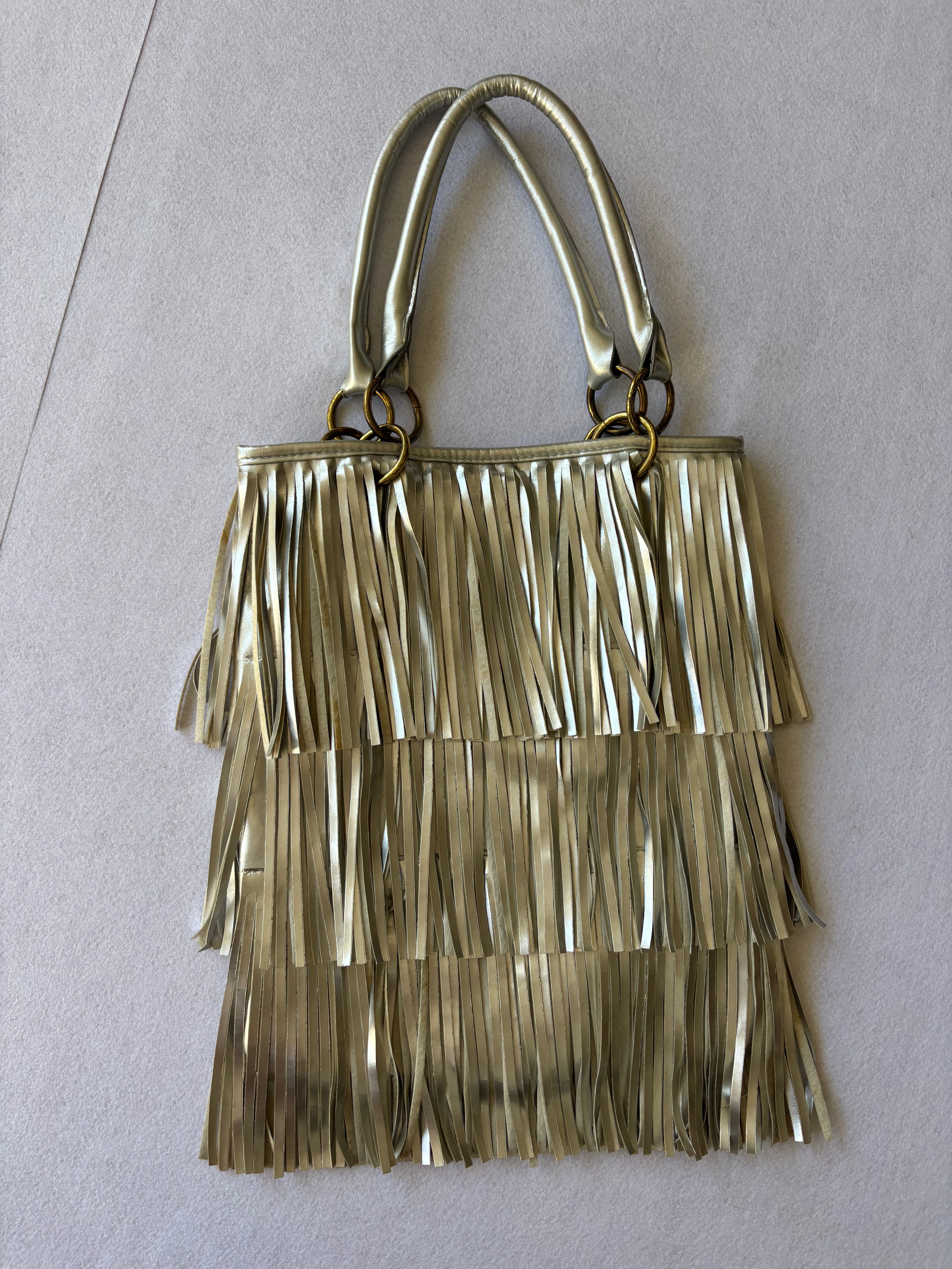 Vintage Y2K Silver Metallic Fringe Shoulder Bag