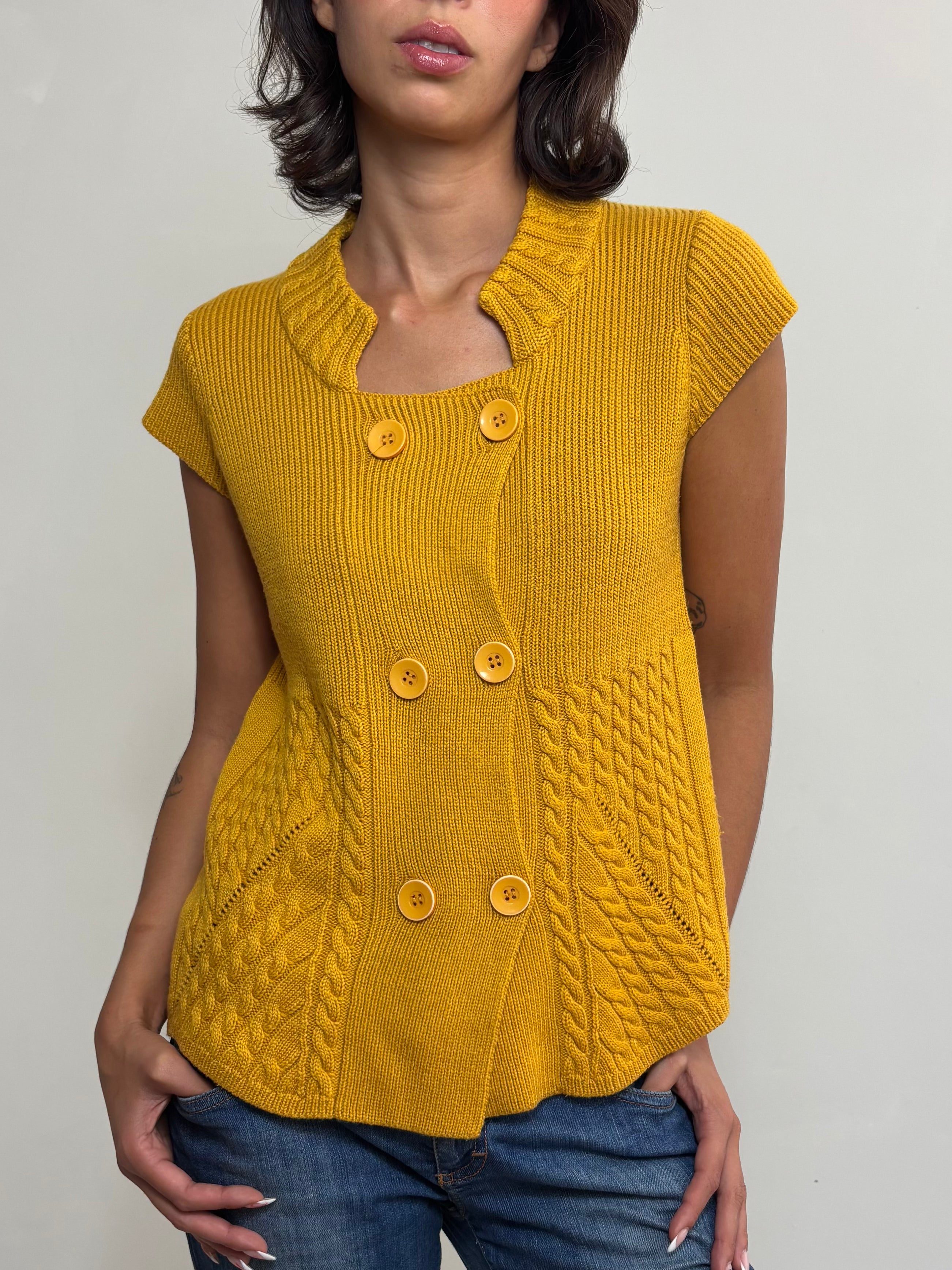Vintage Mustard Knitted Cardigan (M)