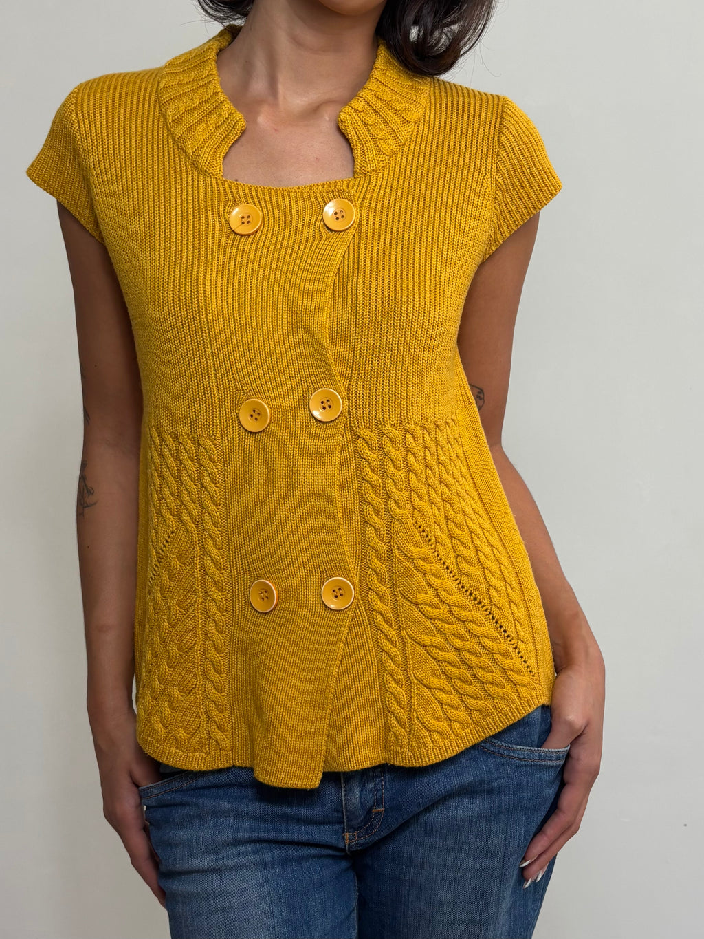 Vintage Mustard Knitted Cardigan (M)