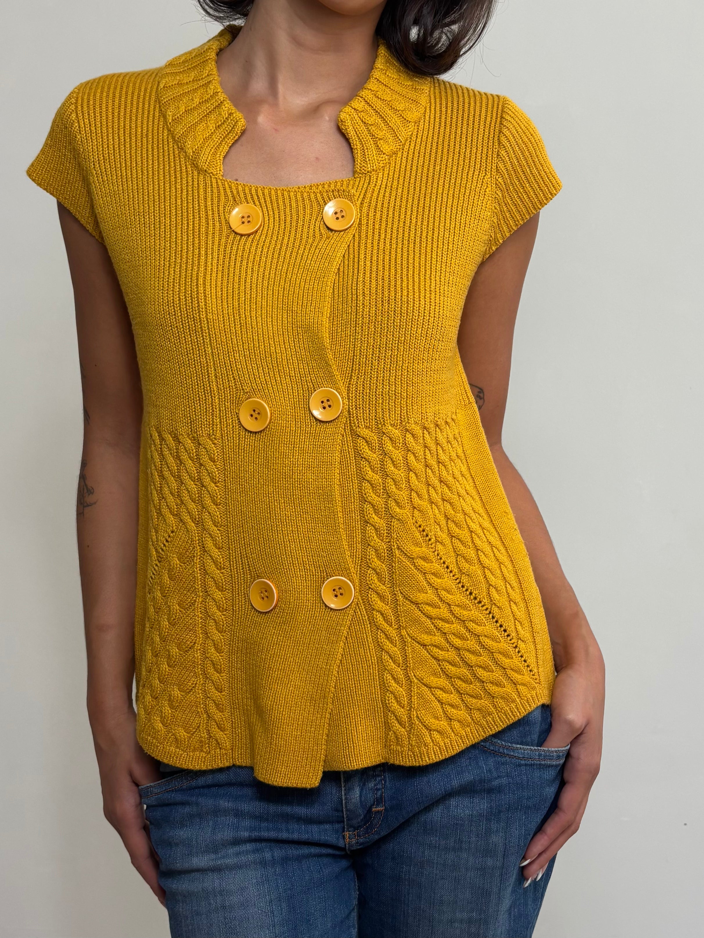 Vintage Mustard Knitted Cardigan (M)