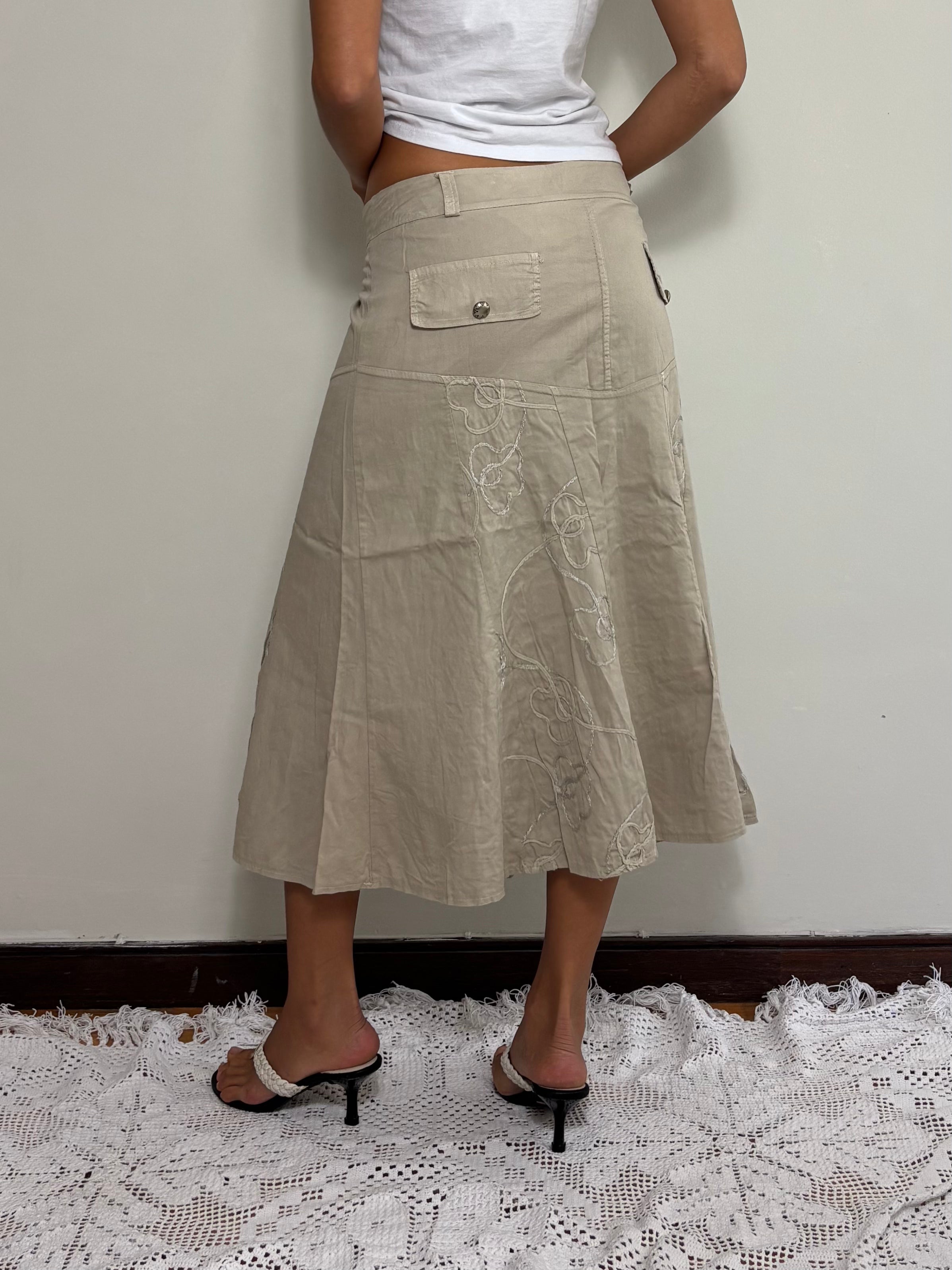 Y2K Beige Cotton Midi Skirt (L)