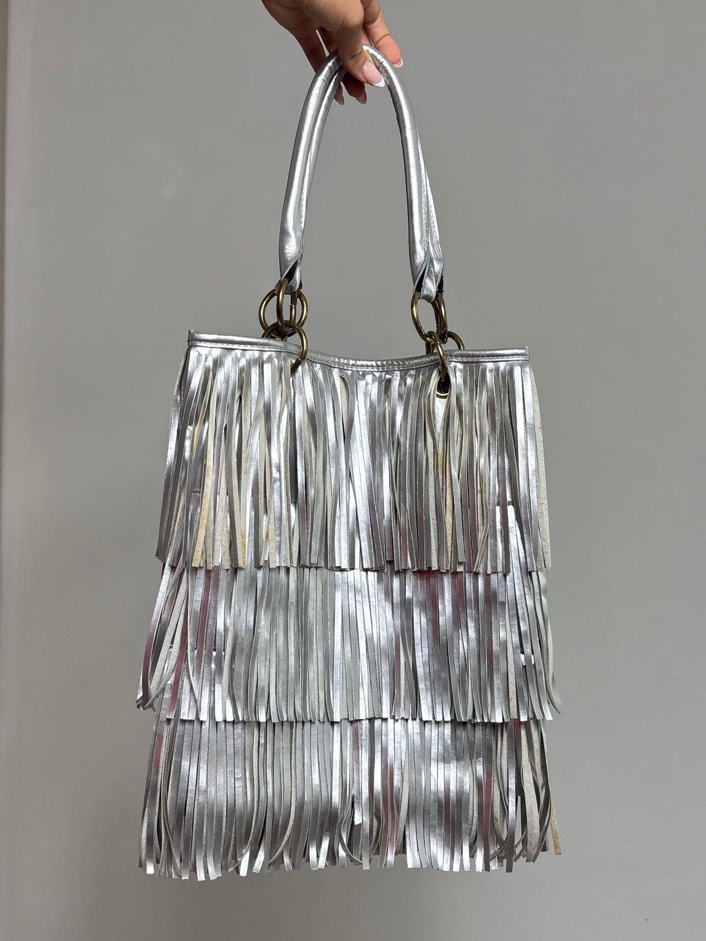 Vintage Y2K Silver Metallic Fringe Shoulder Bag