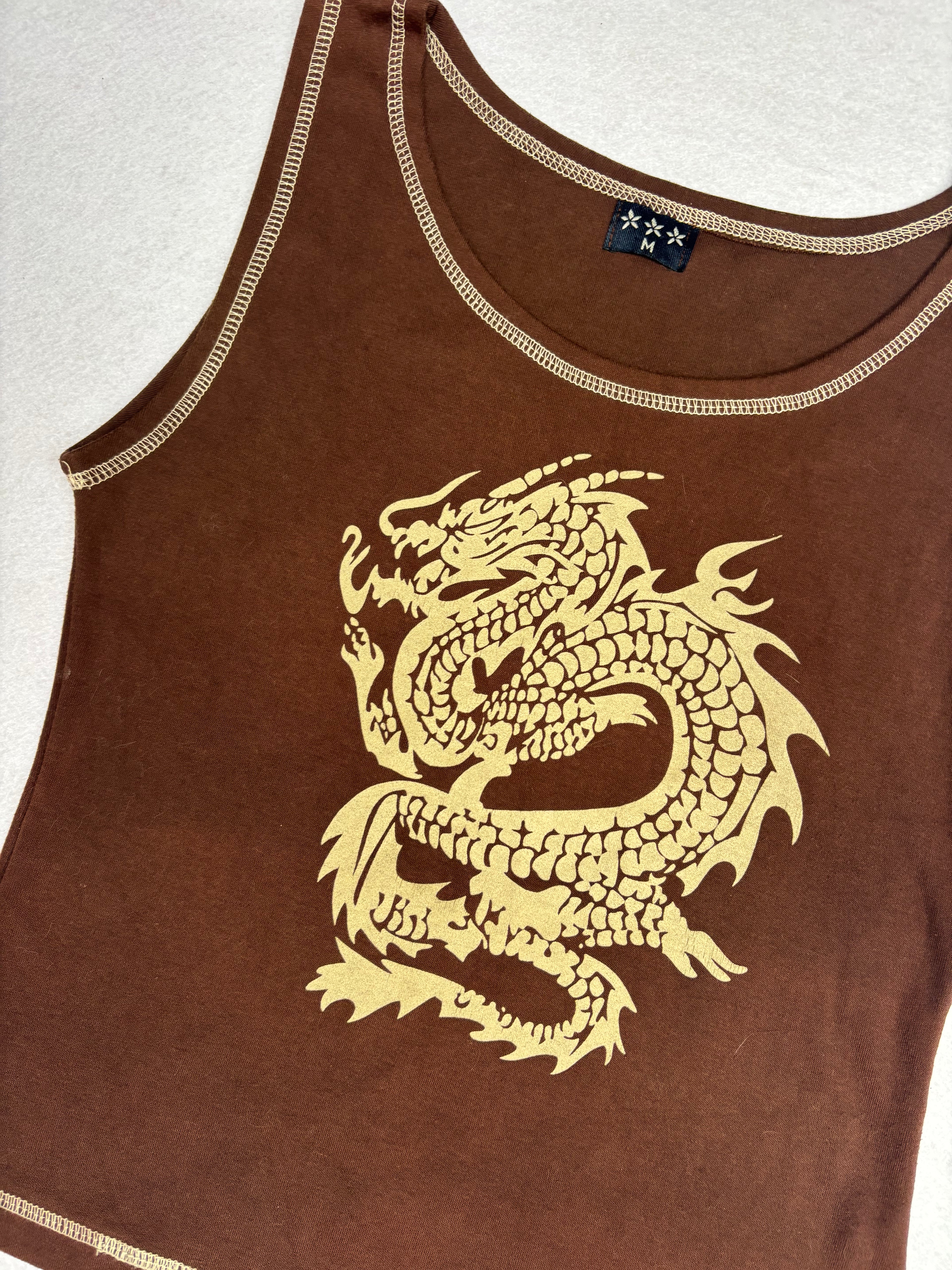 Top com Estampado de Dragão Castanho (M)