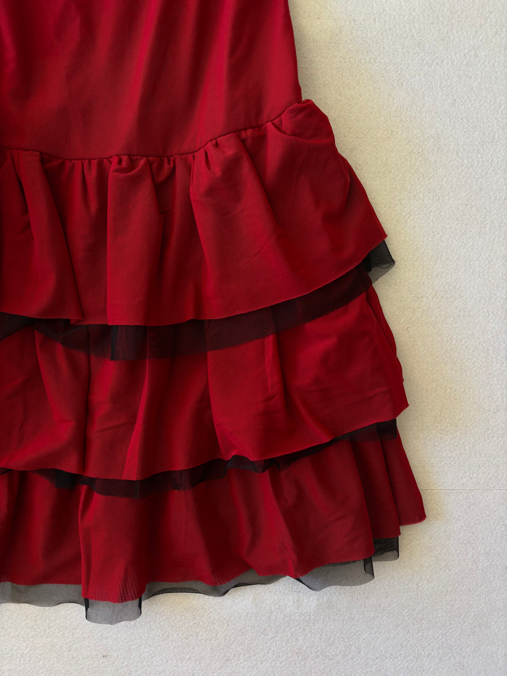 Y2K Red Tiered Ruffle Slip Dress Mesh Layered Mini Dress Coquette (S)