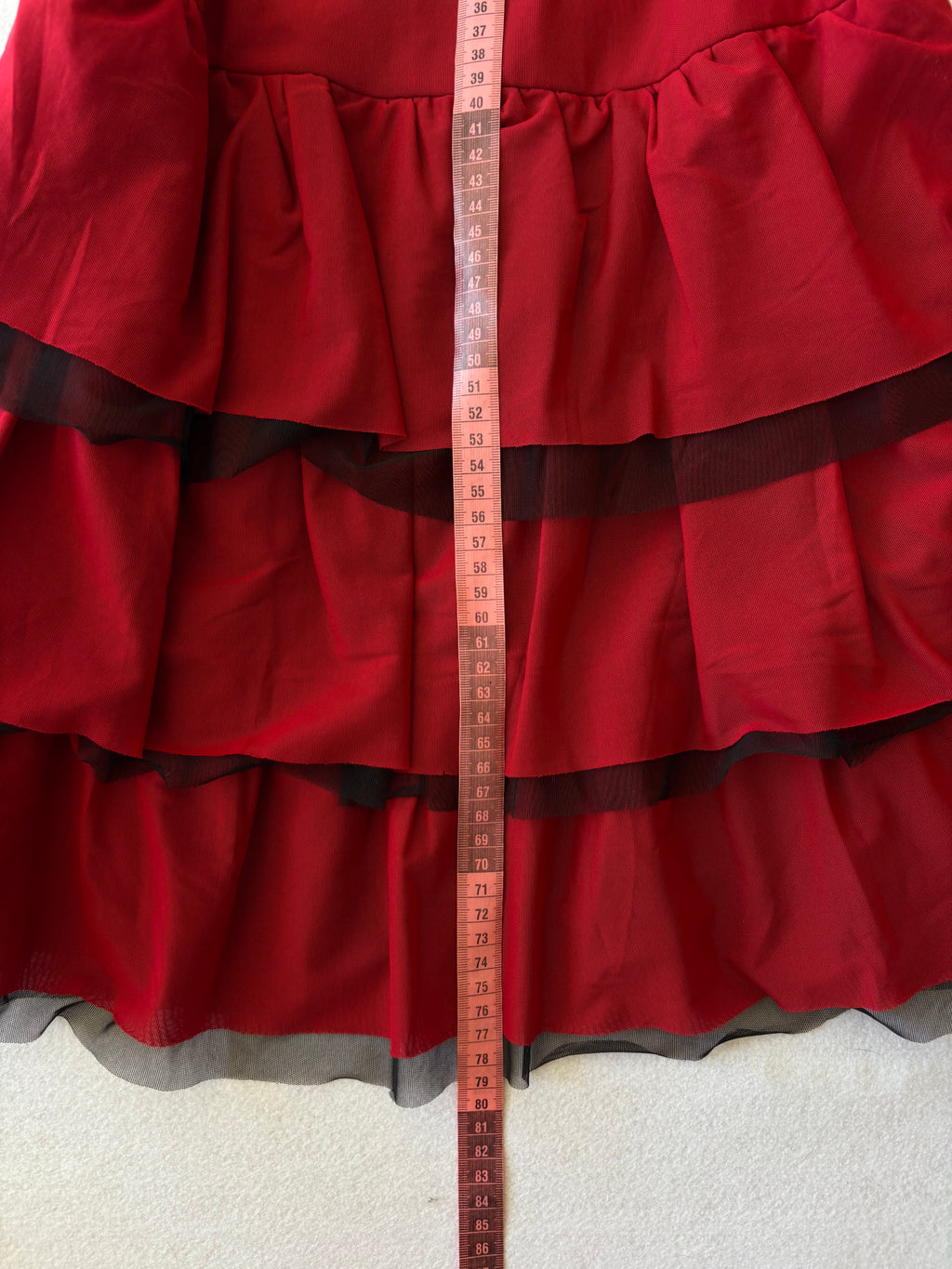 Y2K Red Tiered Ruffle Slip Dress Mesh Layered Mini Dress Coquette (S)
