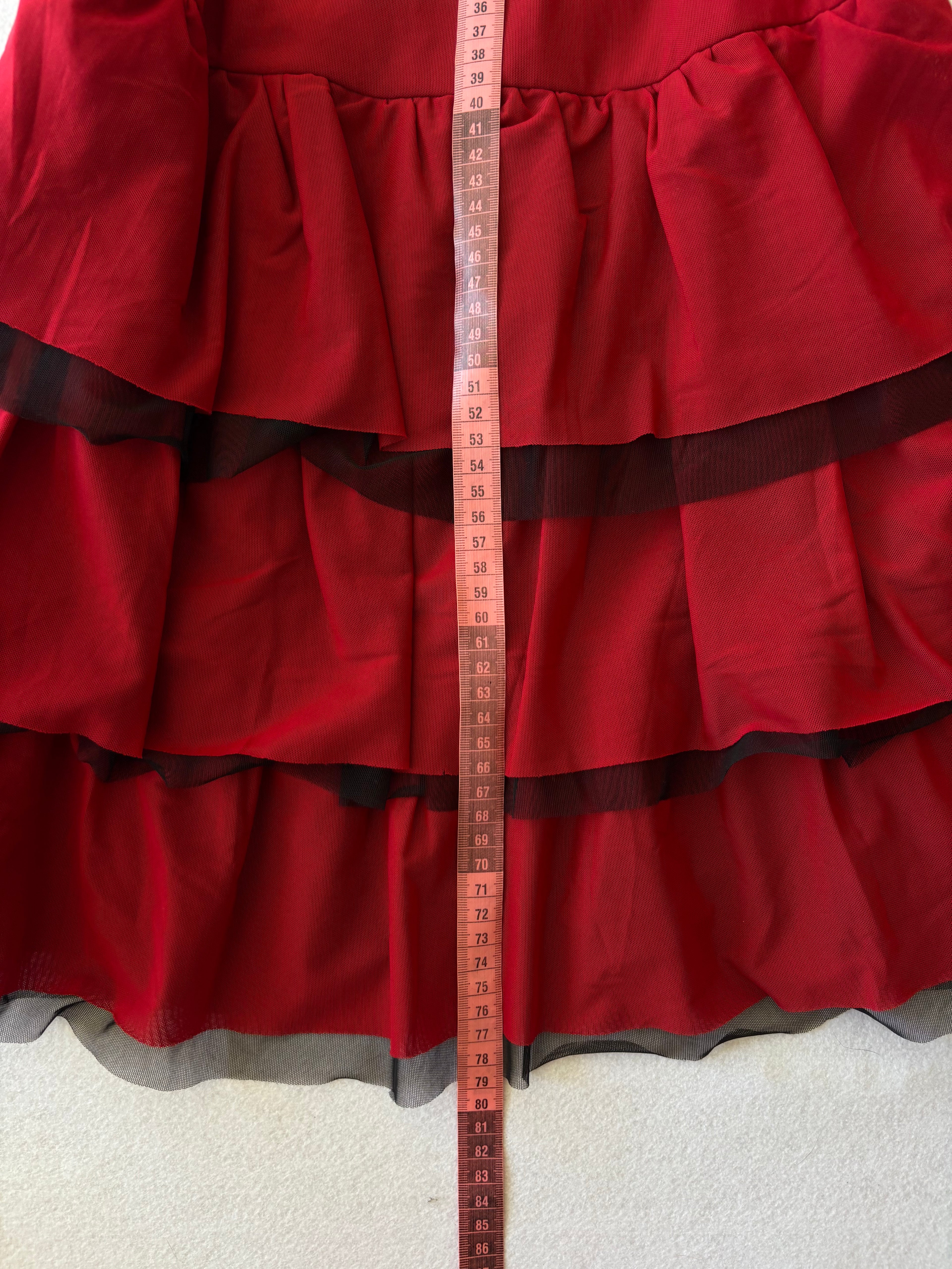 Y2K Red Tiered Ruffle Slip Dress Mesh Layered Mini Dress Coquette (S)