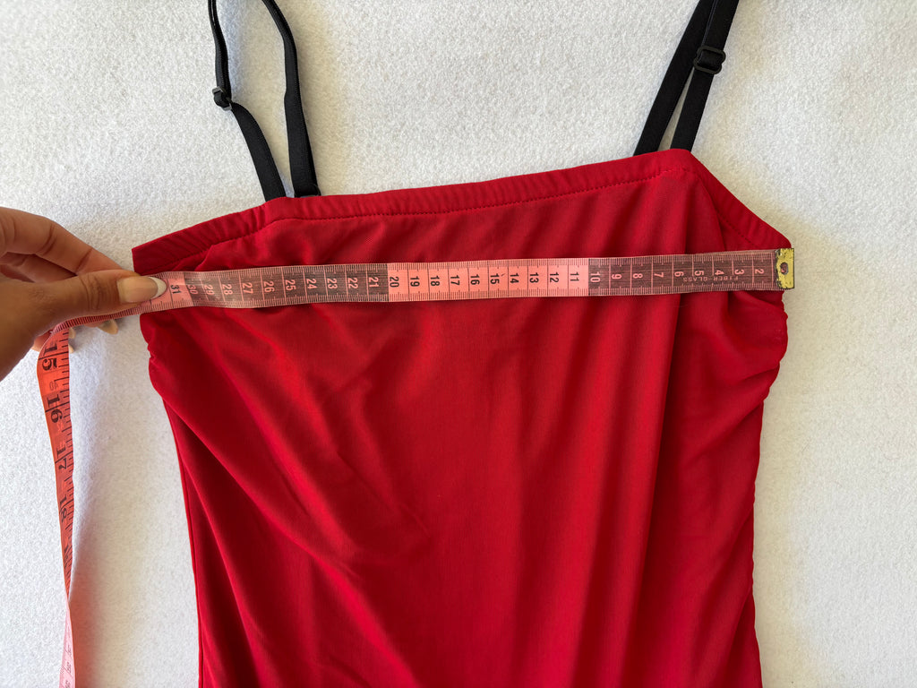 Y2K Red Tiered Ruffle Slip Dress Mesh Layered Mini Dress Coquette (S)