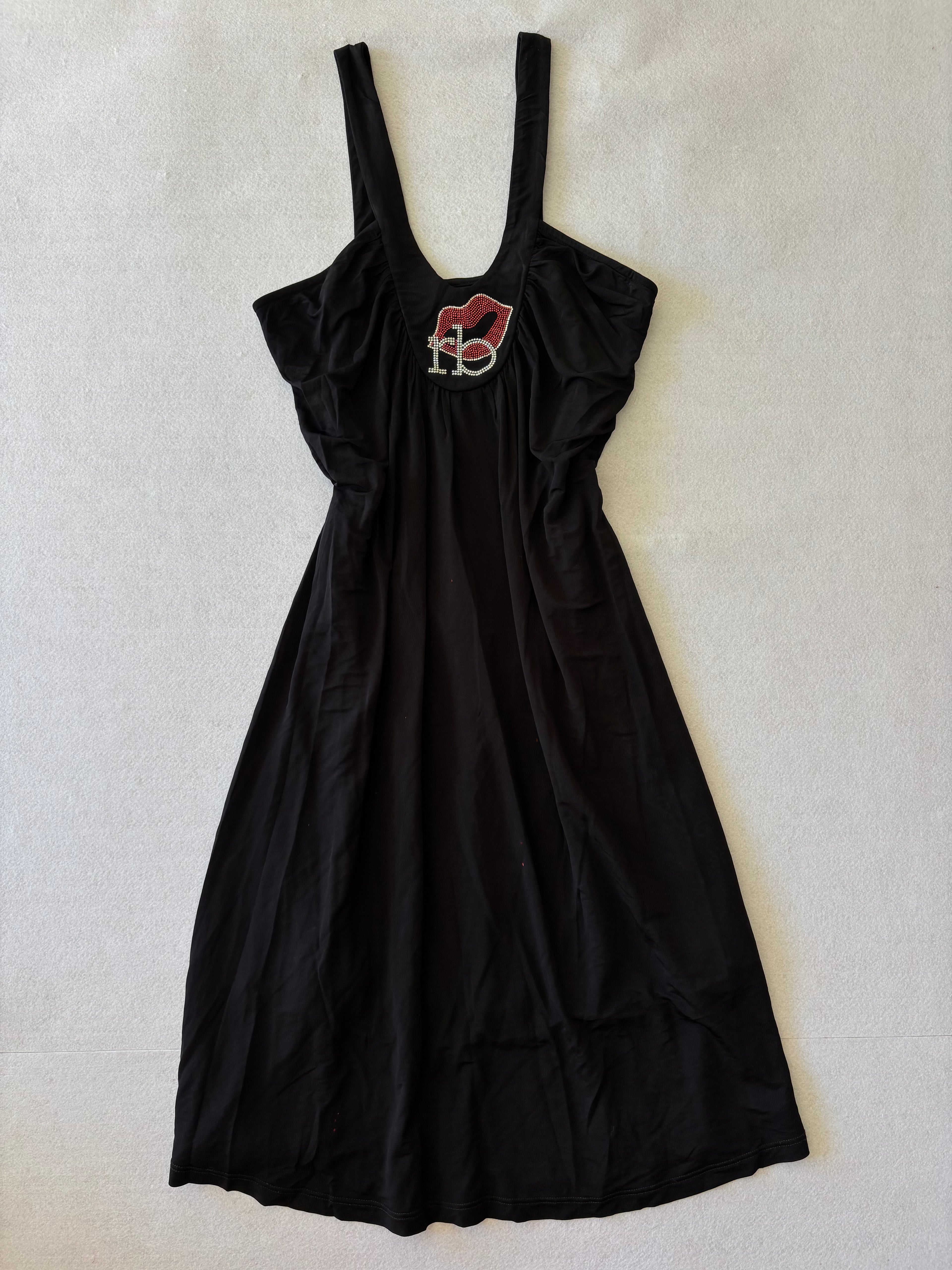 Y2K RoccoBarocco Black Slip Dress with Rhinestones (M)