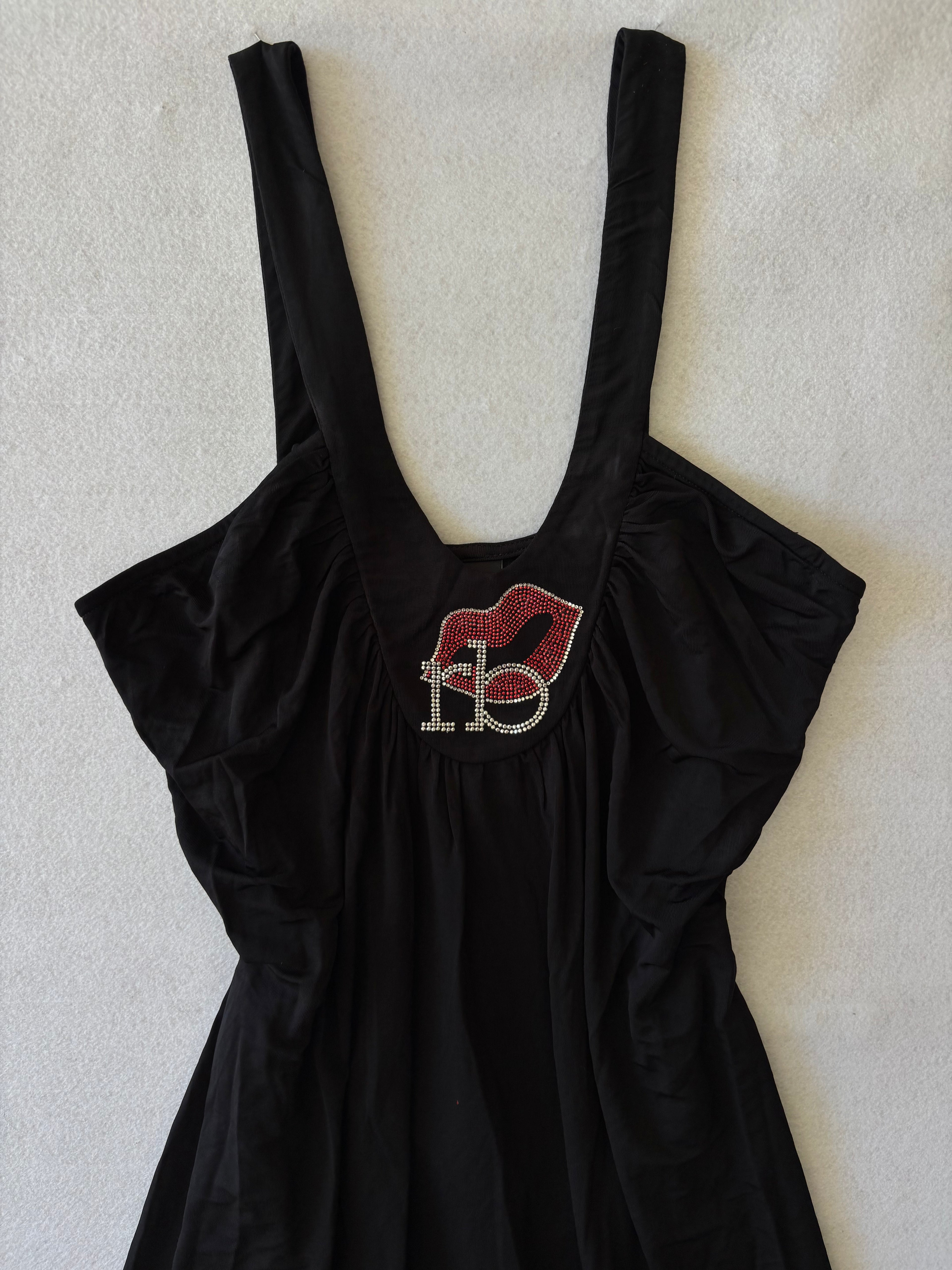 Y2K RoccoBarocco Black Slip Dress with Rhinestones (M)