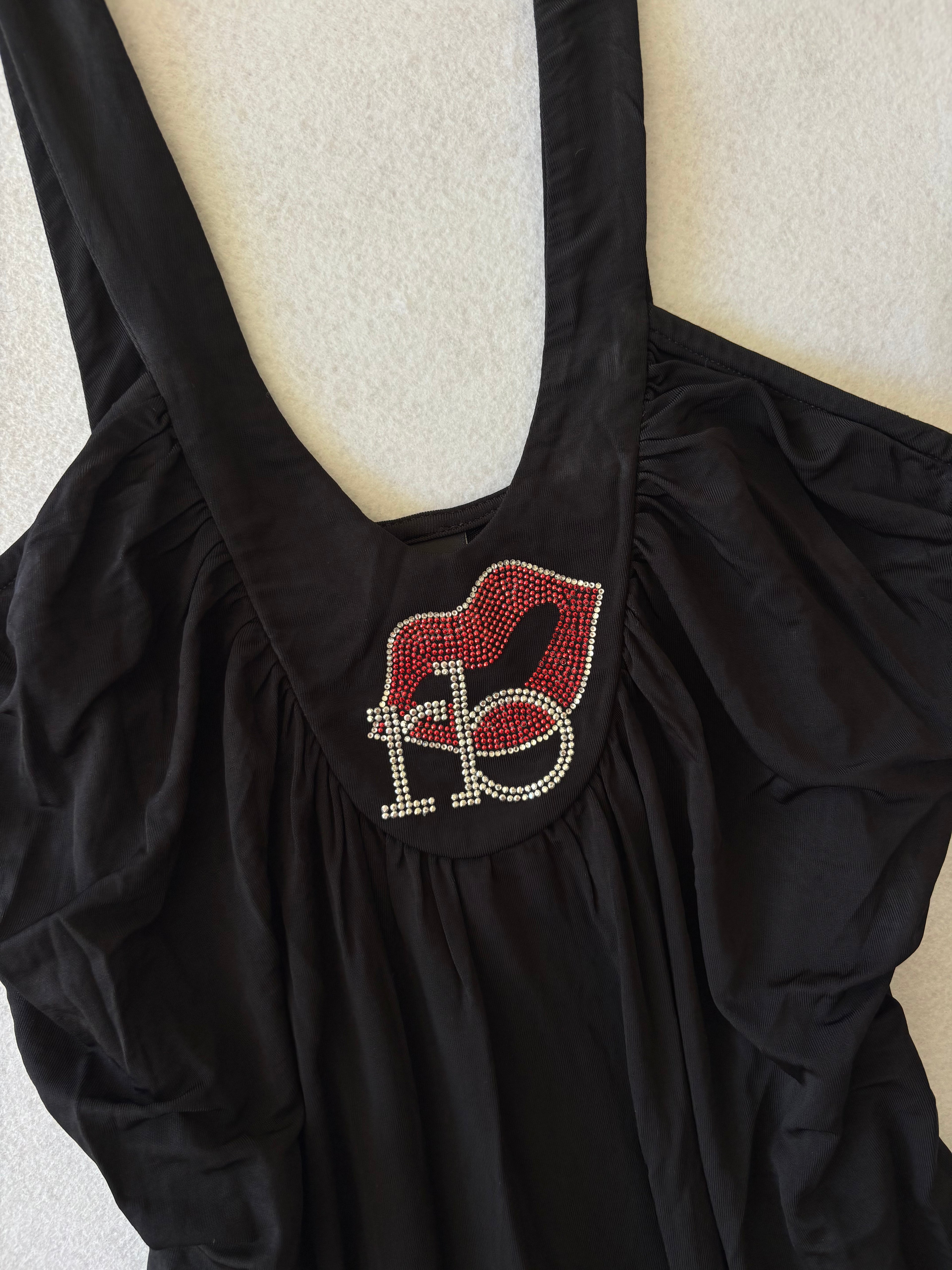 Y2K RoccoBarocco Black Slip Dress with Rhinestones (M)