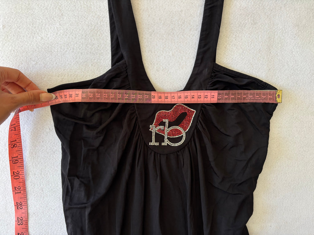 Y2K RoccoBarocco Black Slip Dress with Rhinestones (M)