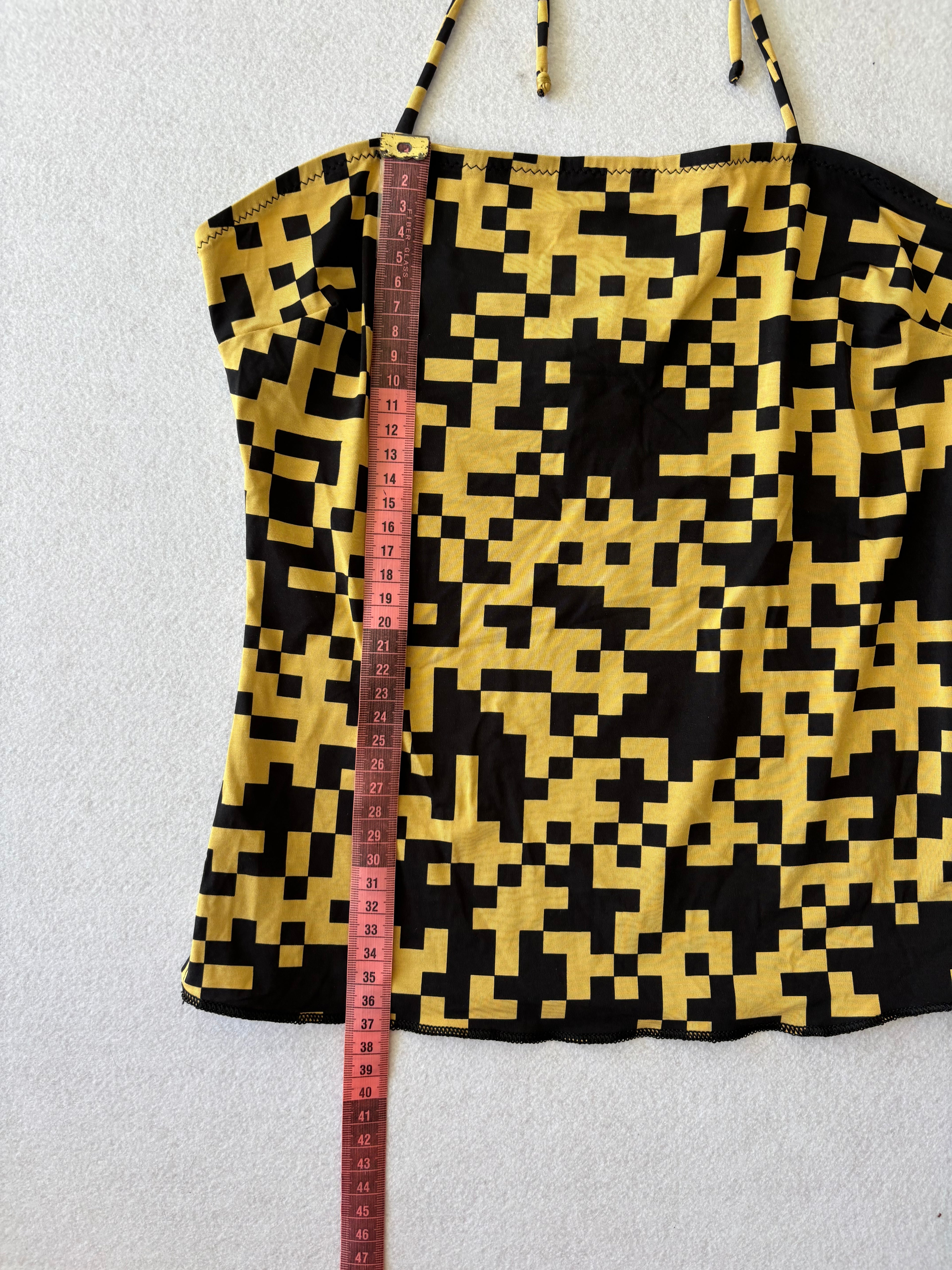 Conjunto de Top de Pescoço e Saia Sarongue Amarelo e Preto (XS)