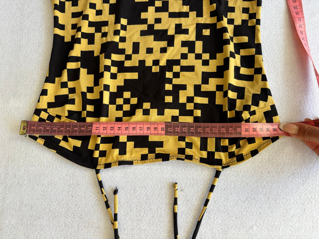 Yellow and Black Halter Top and Tie Sarong Skirt Set (XS)