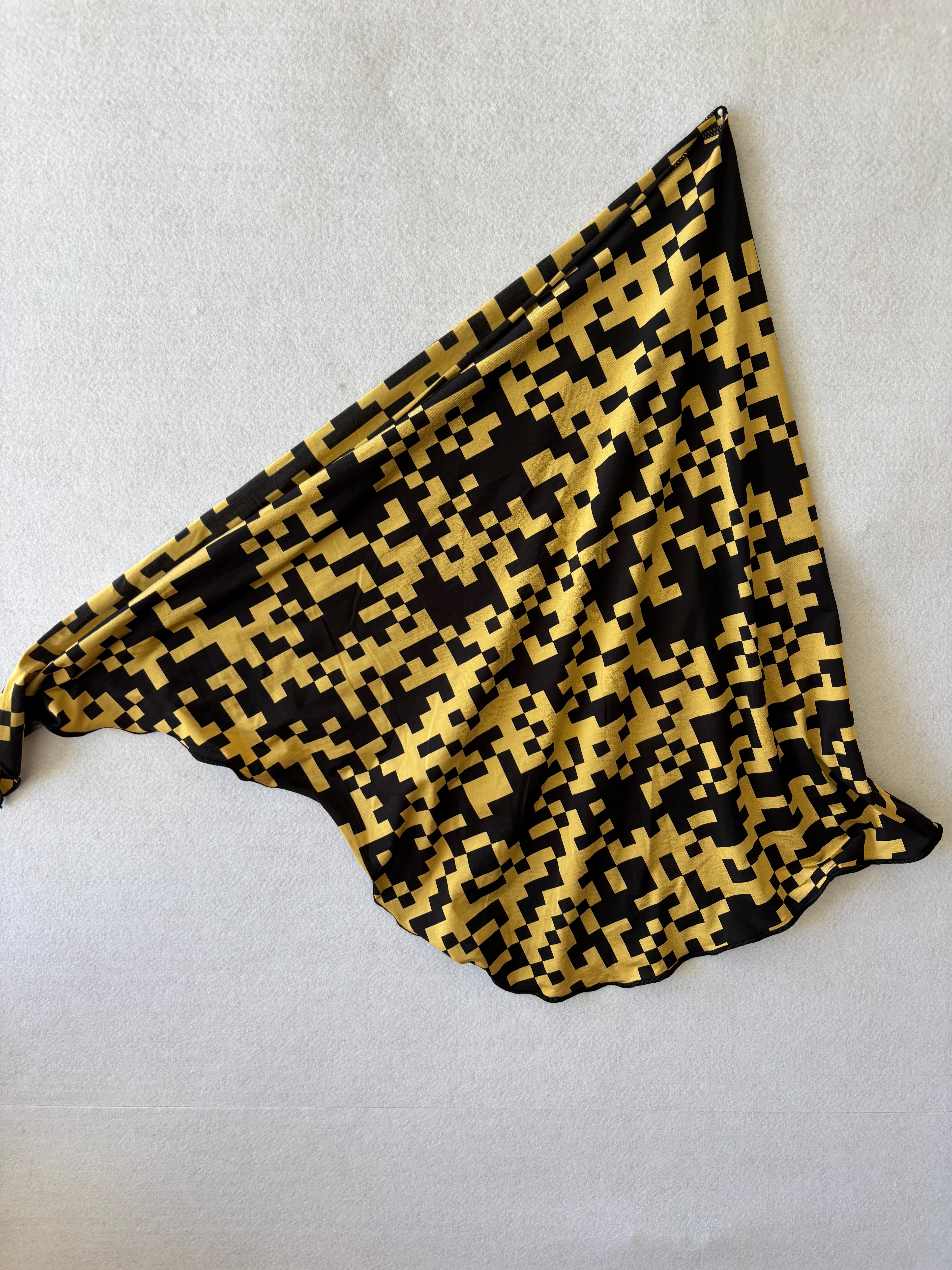 Yellow and Black Halter Top and Tie Sarong Skirt Set (XS)