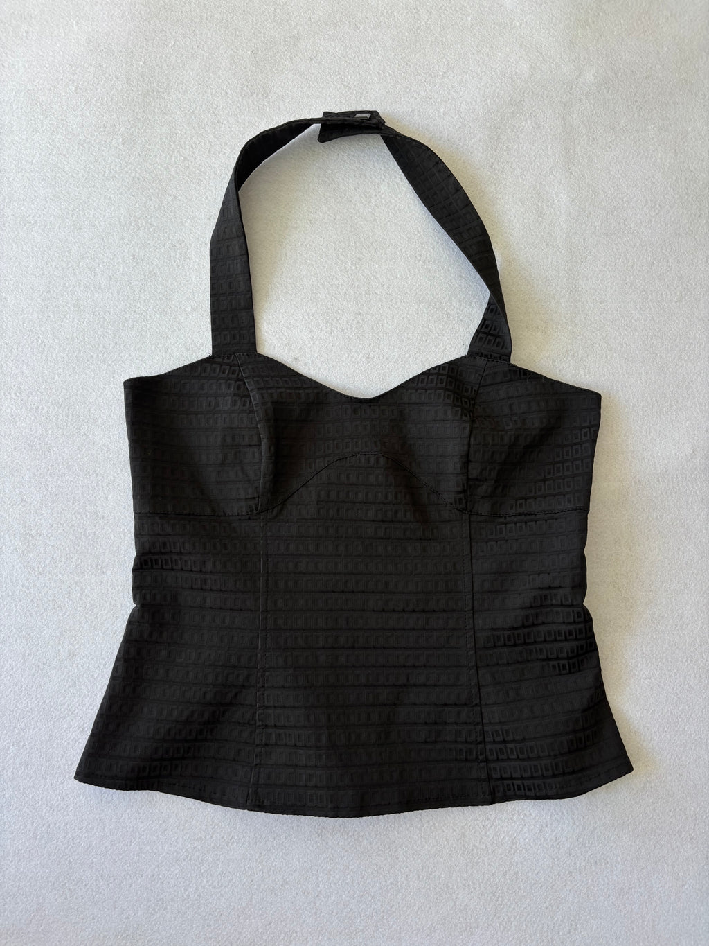 Y2K Black Textured Geometric Halter Top (M)
