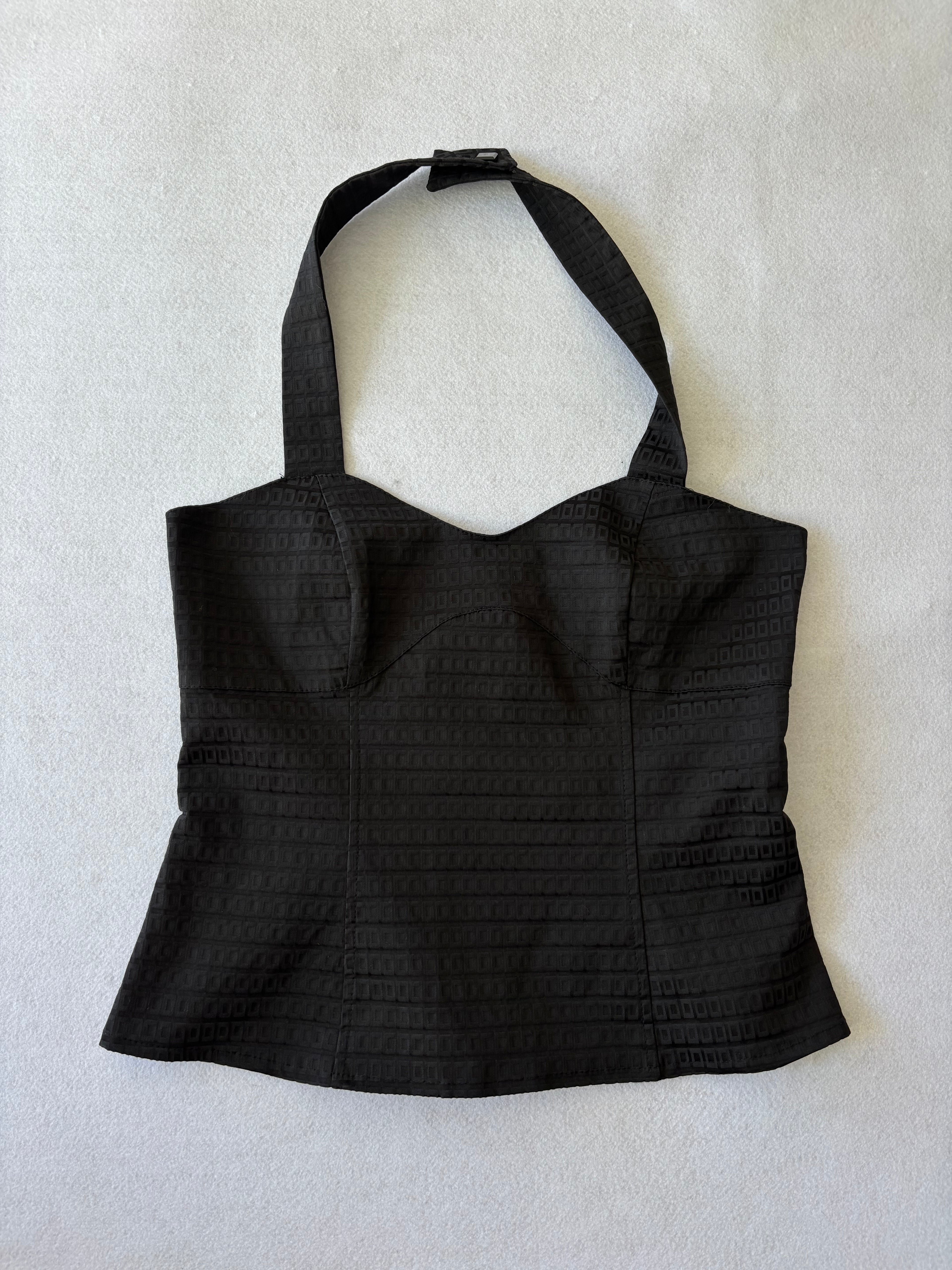 Y2K Black Textured Geometric Halter Top (M)