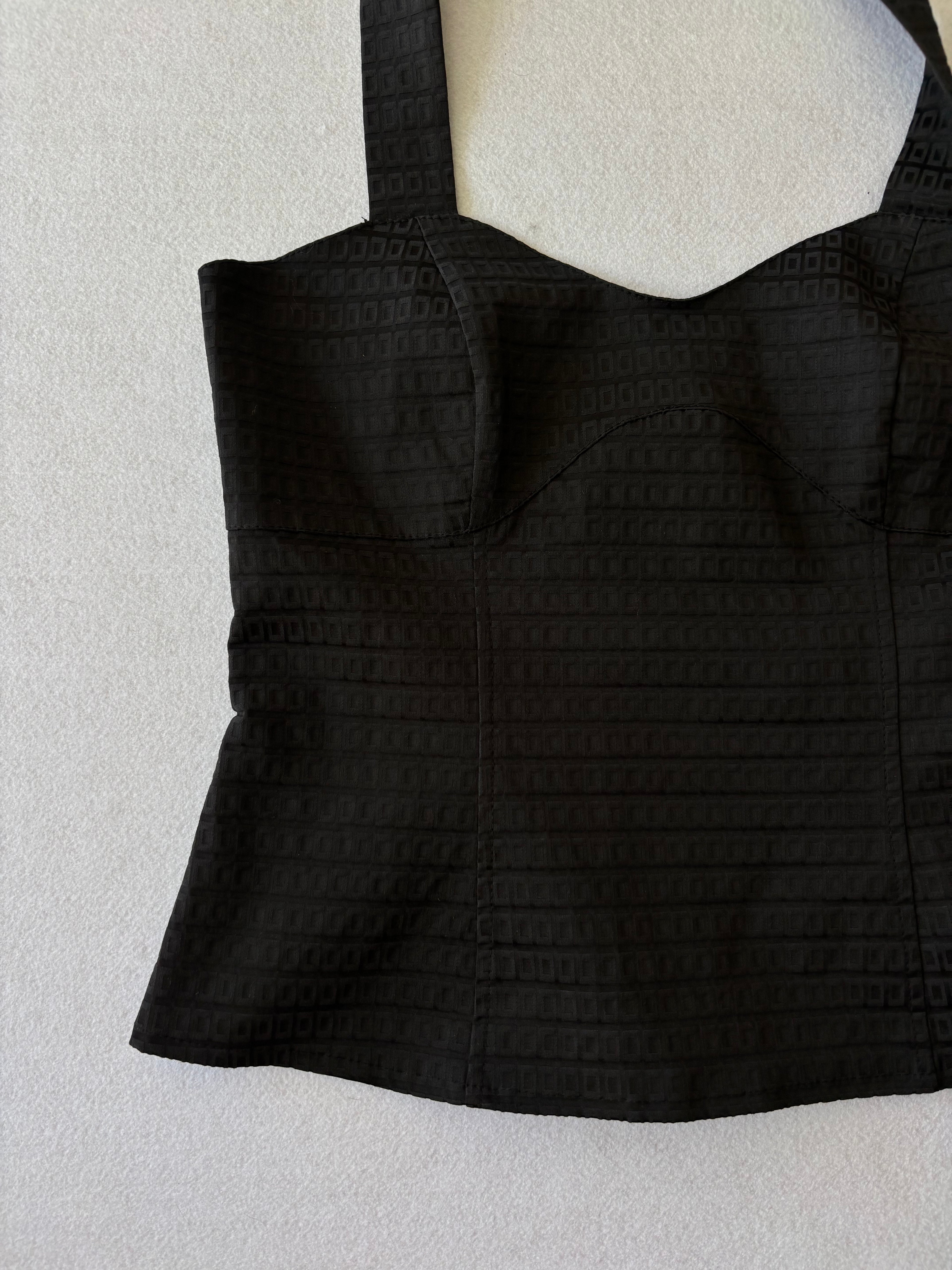 Y2K Black Textured Geometric Halter Top (M)