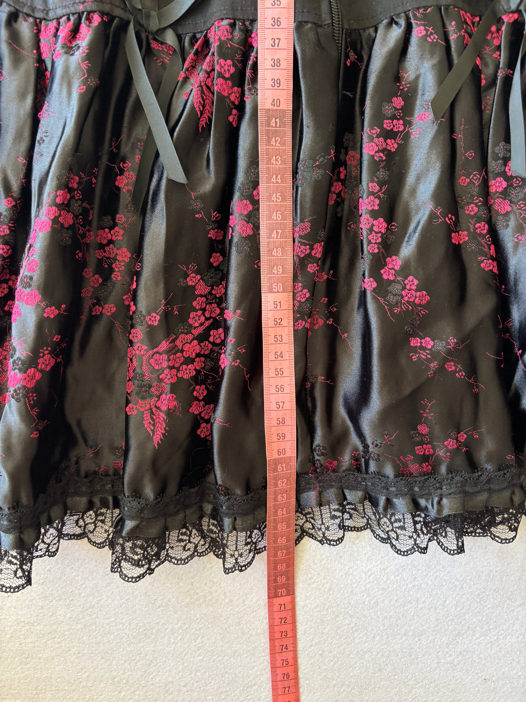 Y2K Coquette Black & Pink Floral Mini Slip Dress with Lace & Bows Corset Vibe (XS)