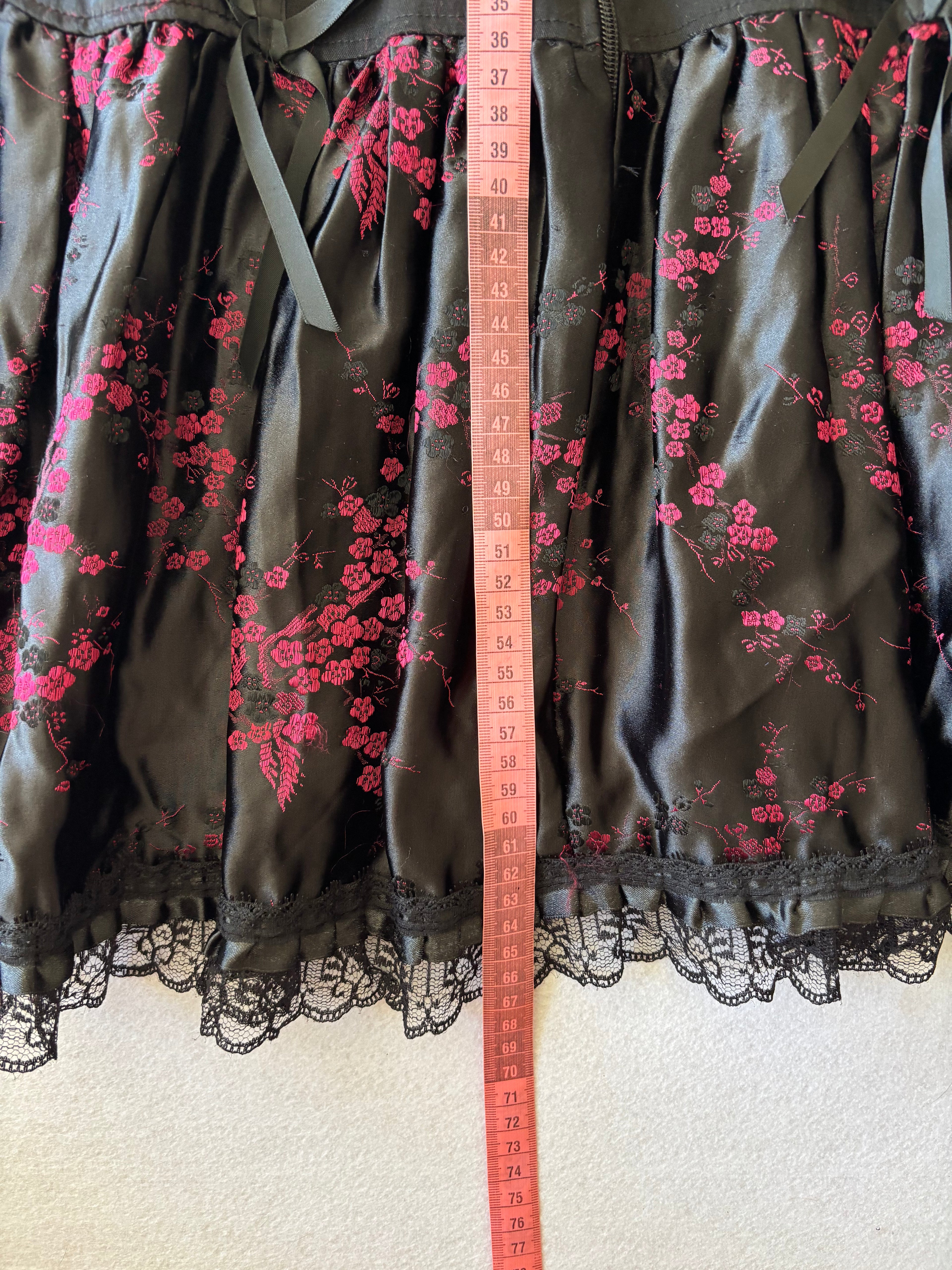 Y2K Coquette Black & Pink Floral Mini Slip Dress with Lace & Bows Corset Vibe (XS)