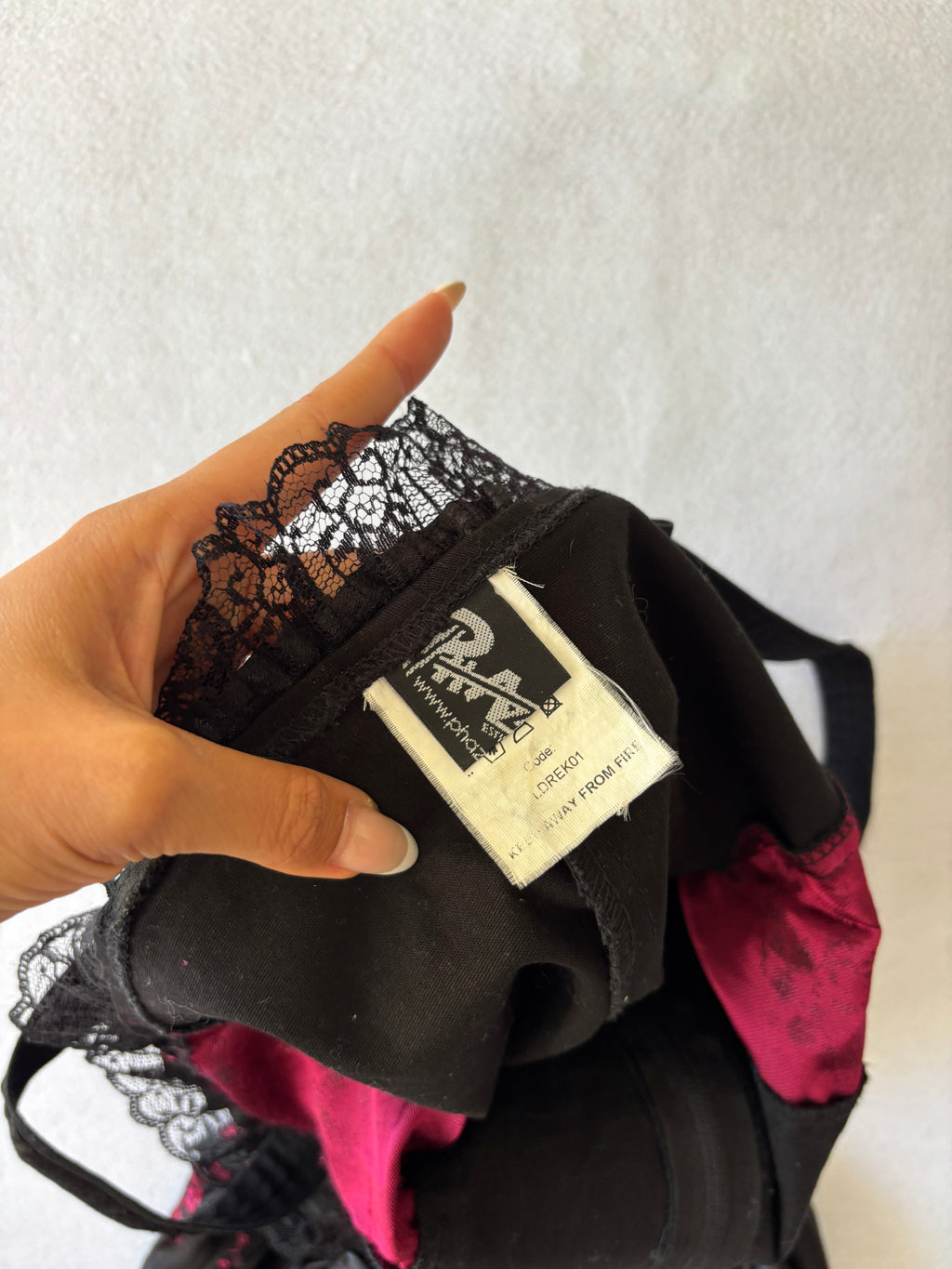 Y2K Coquette Black & Pink Floral Mini Slip Dress with Lace & Bows Corset Vibe (XS)