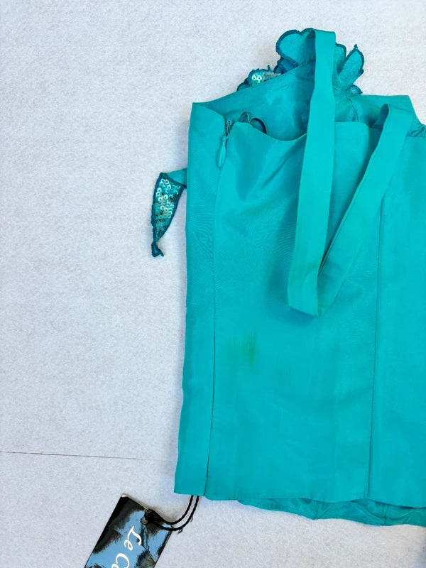 Turquoise Corset Cropped Top Floral Detail (L)