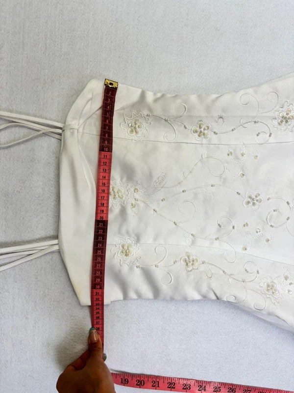 Vintage White Satin Floral Embroidered Midi Dress (XXS)