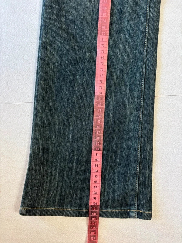 Y2K Low Rise Rhinestone Dark Wash Flare Jeans (XS)