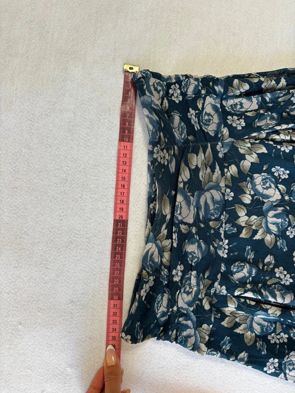 Vintage Navy Blue Floral Mesh Midi Skirt (S)
