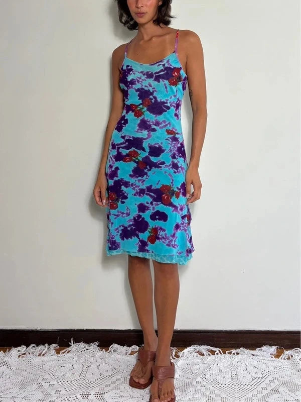 Y2K Turquoise Midi Dress (M)