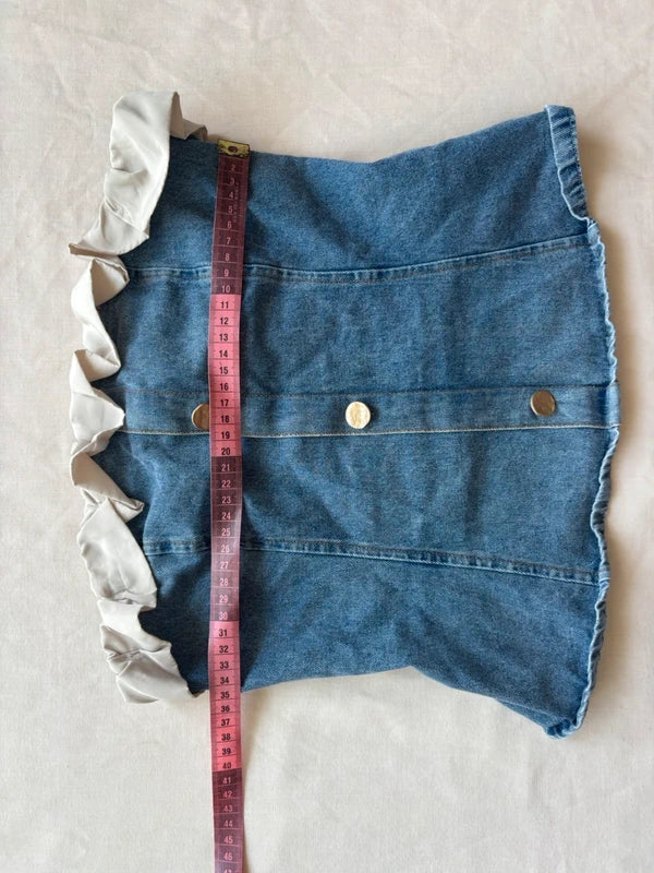 Y2K Blue Denim Corset Strapless Top (S)