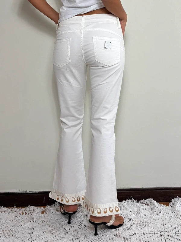 Vintage Y2K White Bell Bottom Pants (S)