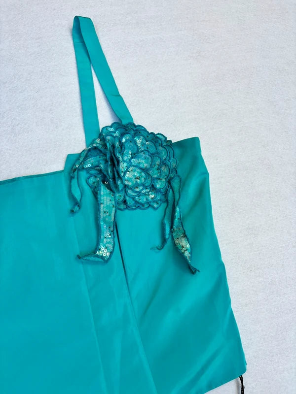 Turquoise Corset Cropped Top Floral Detail (L)