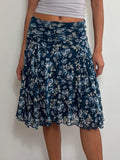 Vintage Navy Blue Floral Mesh Midi Skirt (S)